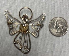 Angel with Rhinestones Singing Vintage Brooch Pin Gold Tone 2”x2”