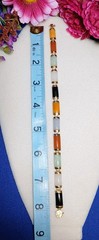 Vintage SOLID 14KT Gold Multi Color Jadeite Jade 11-Panel Link Bracelet~ 8-1/4″