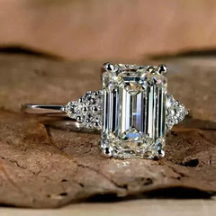 3.50 CT Emerald Cut Lab Created Diamond Engagement Ring 14K White Gold Plated