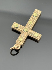 ATQ 1915 Rose Gold Filled Cross Pendant Yellow Gold Flower Accents 1.25″ ANNA