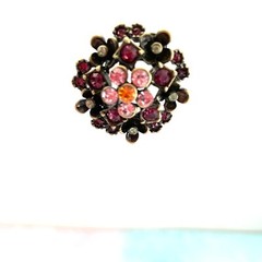 Vintage LaVintage Rhinestone Flower Earrings Burnished Gold Tone
