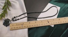 Vtg Carved HEMATITE Stone SUN Face Pendant 16″ Beaded Barrel Clasp Necklace!