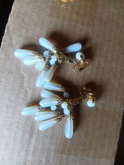 Vintage Opaline Glass Dangle Clip Earrings (R)