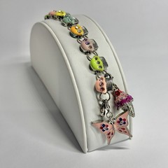 CHARM IT Cupcake Enamel Charms Silver Tone Vintage Bracelet Jewelry Br234