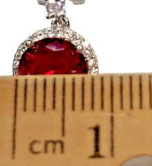 YGI Sterling 925 Heated Red Ruby CZ Dangle Waterfall Latchback 1” Earrings 4G