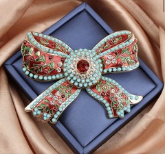 Baroque Style Bow Brooch Elegant Vintage Appeal Enamel Floral Design Fashion