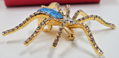 Spider Brooch Pendant Blue Crystal Rhinestone Gold Tone With Box IVANA