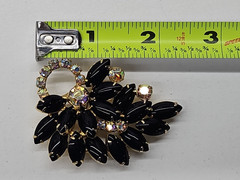 Juliana D&E Jet Black Marquise Flower & Crystal Rhinestone Highlights Brooch-(I)