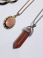 3pc LOT GOLDSTONE Gold Filled Brooch JJJ Co & 2 Goldstone Necklaces Vtg jewelry