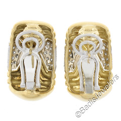 Roberto Casarin 18K TT Gold 0.60ctw Pave Set Diamond Wide Grooved Cuff Earrings