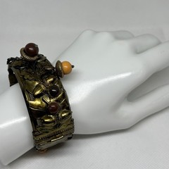 High-end Quality Mid Century Russian Gold Oak Leaf Acorn Clamper Bracelet Dangle