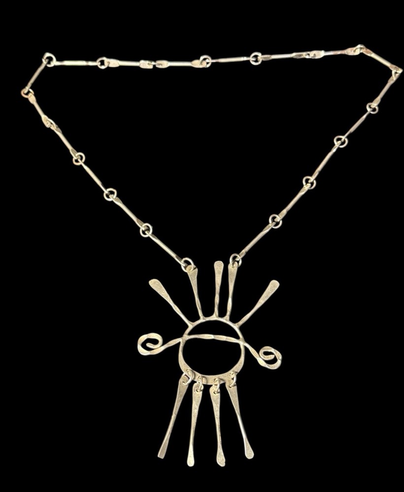 Original 1970’s Modernist Retro Sunrise Silver Tone Necklace 26”