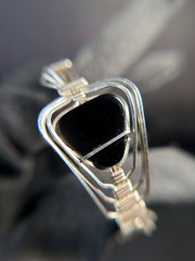 Vintage 950 Sterling Silver Black Onyx Wire Bracelet Handmade Modernist 5.5″