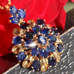 14k yellow gold pendant 4.00ct ceylon sapphire charm handmade 1920s antique 3.2g
