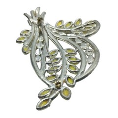 Rhinestone Brooch Floral Spray Yellow Clear Stones Flower Pin Pot Metal Vintage