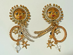 ” LUNCH at the RITZ ” Sun Goddess Solar Loops Swarovski Crystal Clip-on Earrings