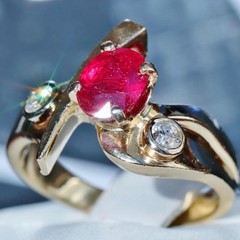 14k yellow gold 1.80ct natural diamond sz 9 ring ruby vintage heated 8.7g N2973L