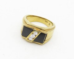 925 Sterling Silver Vintage Black Onyx & Cubic Zirconia Band Ring Sz 10 RG19801