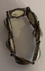 Victorian Silver Tone Filligree Opercullum/Shiva Eye Shells Link Bracelet # 9107