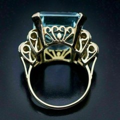 Art Deco 5.50 Ct Aquamarine Antique Vintage Wedding Ring 14K Yellow Gold FN