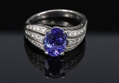 Estate 2.75ct Tanzanite & 0.43ct Diamond Fancy Platinum Ring Size 8