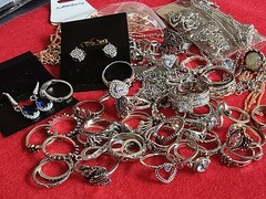 Estate Collection Silver Tone Jewelry Lot Rings Earrings mixed lot #10a (60 pcs)