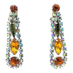 BOOK PIECE Juliana D&E Fall Topaz Gray AB Dangle Clip Earrings Delizza & Elster