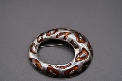 Vtg Brooch Silver Tone and Enamel Panther Print Unsigned Jackie Collins
