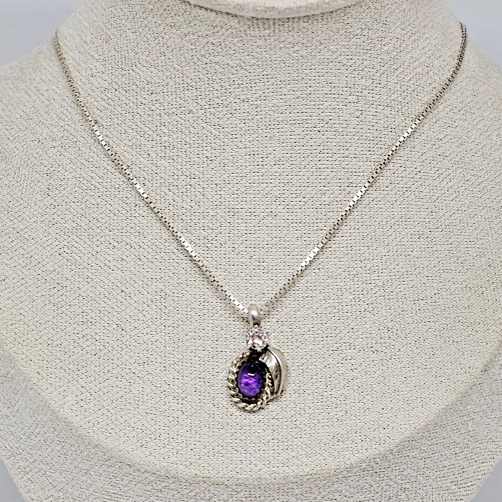 BB 925 Sterling Silver – Amethyst & Cubic Zirconia Pendant Chain Chain Necklace
