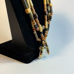 Vintage Necklace Chunky Wood Beads Maximalist Boho Colorful for Stacking