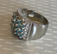 925 Sterling Silver Sky Blue Glacier Topaz Ring Wide Stacked Gemstone Band sz 7