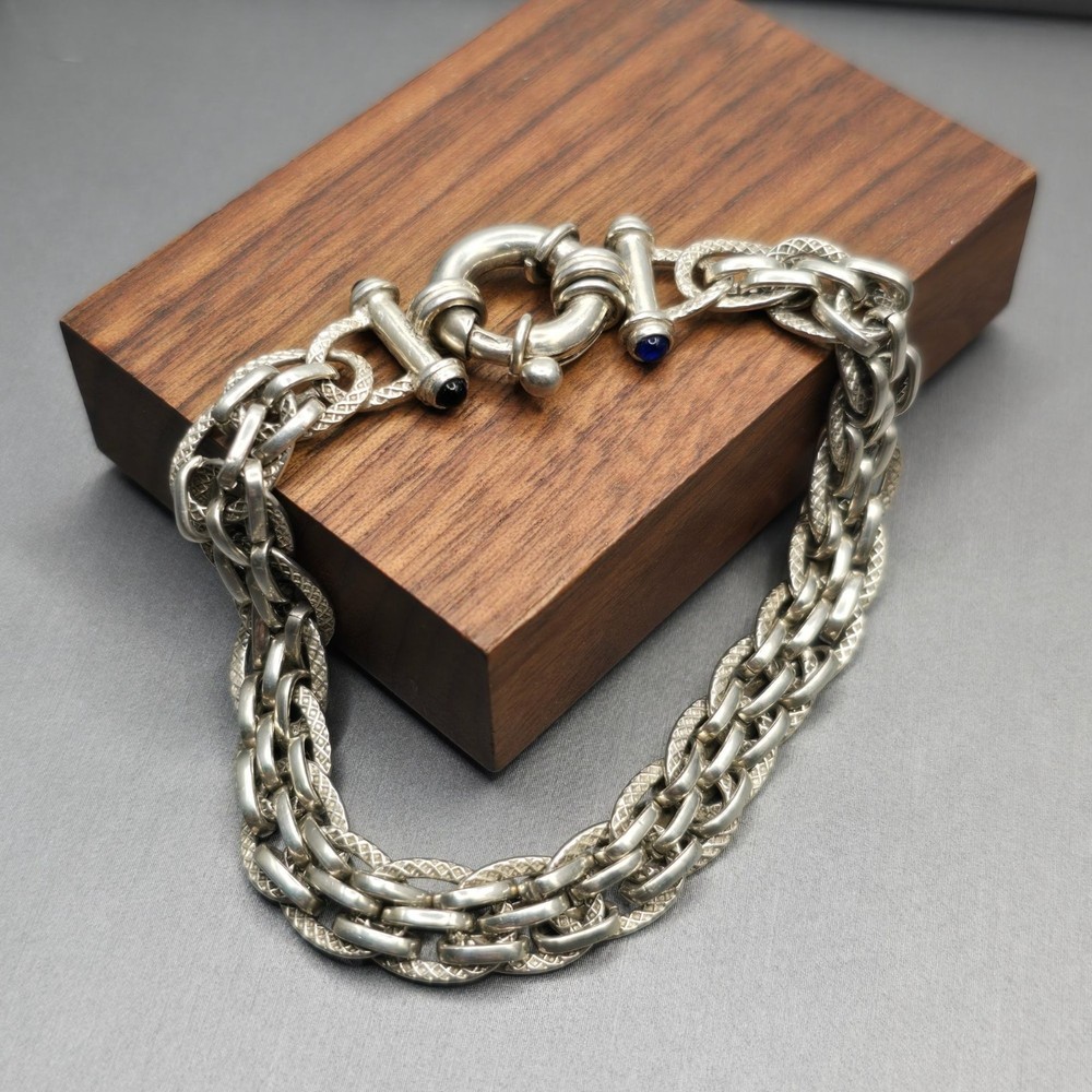 Vintage Sterling Silver Heavy Woven Statement Bracelet 6.75″ 925 8.5mm Chain