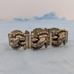 Vintage CMB Mexican Sterling Silver Hinged Link Bracelet – 6 7/8 inch