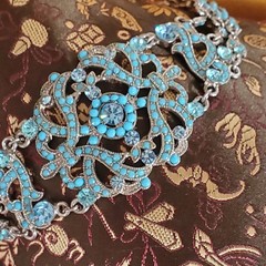 VCLM Aqua Crystal Turquoise Rhinestone Choker – High End Costume Piece Marked