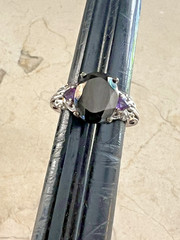 Lovely Chuck Clemency STS Sterling 925 Amethyst & Black Stone Ring Size 5.25