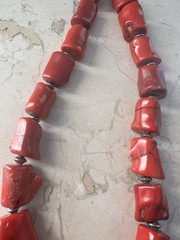 Vintage Chunky Red Coral Irregular Shaped Necklace & Earrings Set