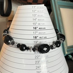 Vintage Black Faceted Acrylic Bead Statement Necklace Silver Tone Accents Bold