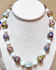 GORGEOUS Vintage Venetian Art Glass Wedding Cake & Opalescent Bead Necklace