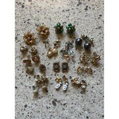 VTG Clip On Screw Back Earring Lot Gold Tone Faux Pearl Rhinestone Floral 15pr