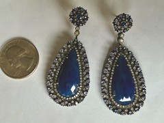 Vintage style Sapphire, Tanzanite & Diamonds Dangle Drop Earrings Silver