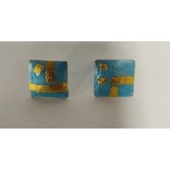 Vintage Cellia Braswell 99′ Square Shape Posh Pierced Earrings Blue Gold Women’s