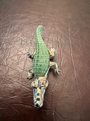 Vintage Gold Tone & Celluloid Alligator Crocodile Brooch Pin w/Red Eye-2 3/4 “
