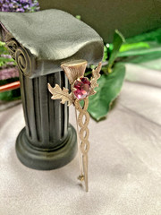 Estate 1950’s WB Simulated Amethyst Scottish Thistle Sterling Silver Brooch
