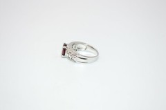 9K English White Gold Plated Red Almandine Clear Rhinestone Ring Size 7.25