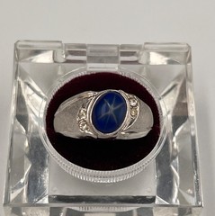 Vtg 18K HGE Faux Star Sapphire Ring, Mens Mans 11.75, Heavy Gold Electroplate
