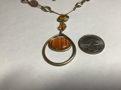 Lauren Conrad LC Orange Oval Cabuchons Gold Tone Earrings & Necklace Set Vtg FS
