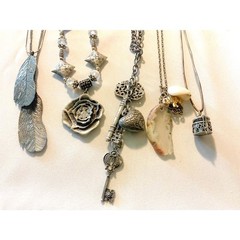 Vintage Costume Jewelry Necklace Lot Boho Silver Tone Pendants 5 Pc