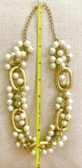Vtg Chunky Gold Tone Hammered Link Faux Pearl Cluster Statement Collar Necklace