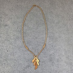 Vintage Crown Trifari Necklace Modernist Pendant Gold Tone, 23 Inches, Signed