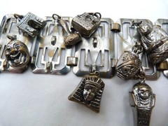 VINTAGE 1930’s MAN ON THE MOON EGYPTIAN REVIVAL ELEPHANT BUDDHA CHARMS BRACELET